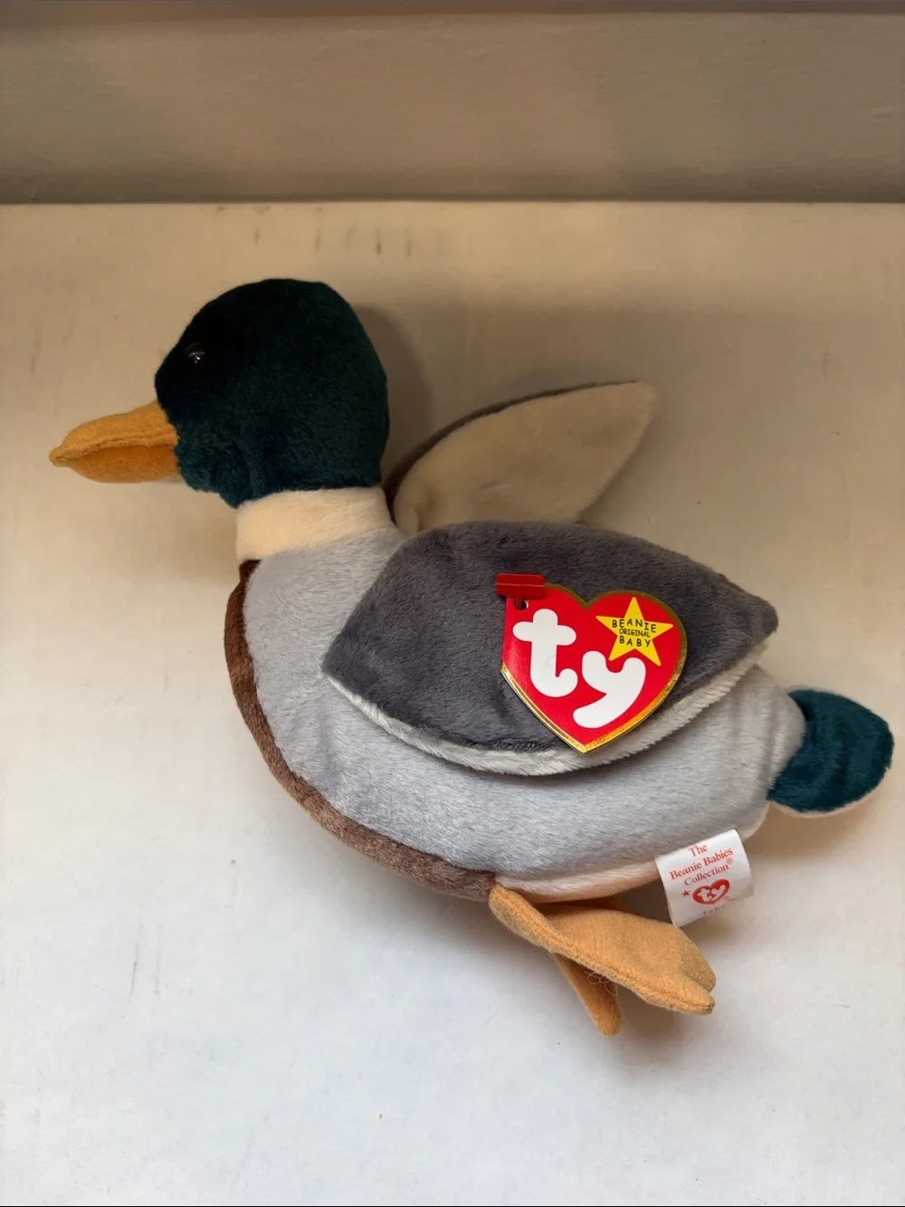 NWT Beanie Baby Mallard Jake the Duck Toy in Teal, Brown & Gray